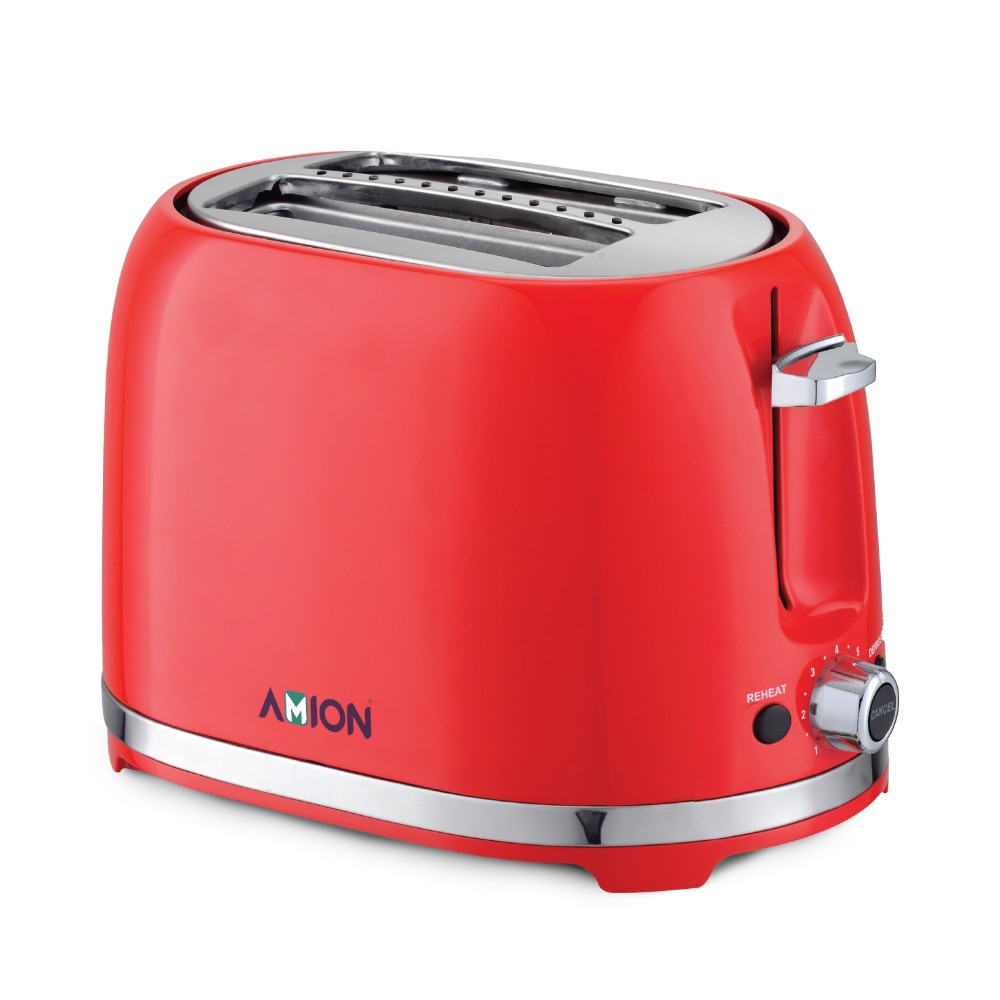 AMION 800W Crusty Bread Toaster 2 Slice Stainless Steel Toaster with Removable Crumb Tray Wide Slot with 6 Browning Levels Reheat Defrost and Cancel Options(Crusty 20BT)