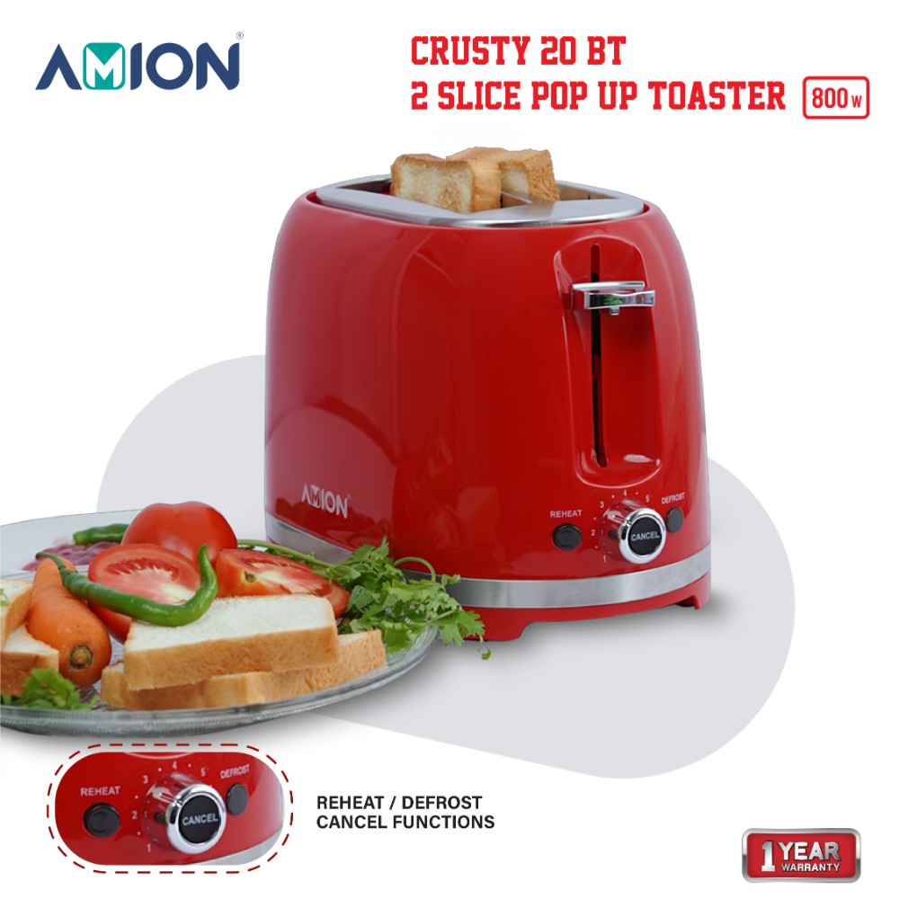 AMION 800W Crusty Bread Toaster 2 Slice Stainless Steel Toaster with Removable Crumb Tray Wide Slot with 6 Browning Levels Reheat Defrost and Cancel Options(Crusty 20BT) - Image 4
