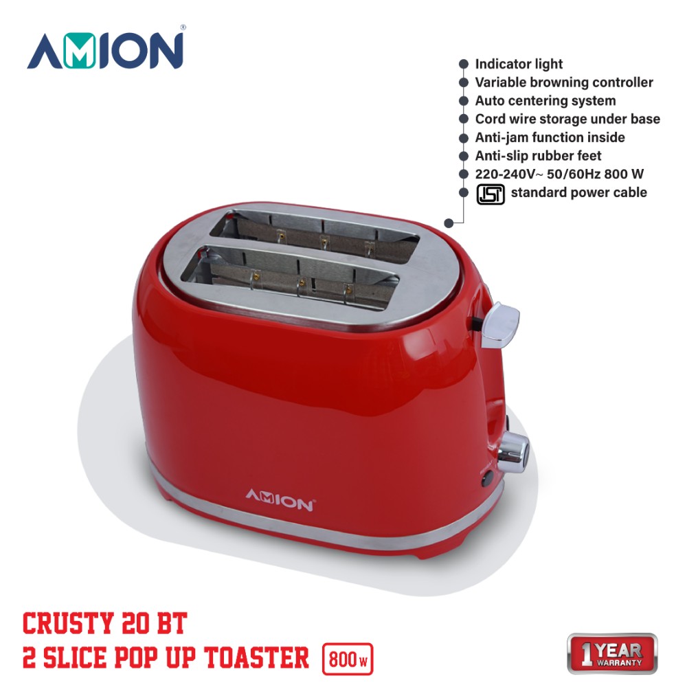 AMION 800W Crusty Bread Toaster 2 Slice Stainless Steel Toaster with Removable Crumb Tray Wide Slot with 6 Browning Levels Reheat Defrost and Cancel Options(Crusty 20BT) - Image 3