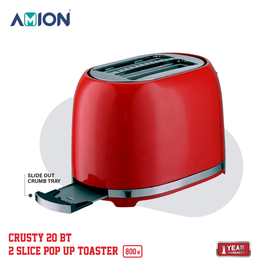 AMION 800W Crusty Bread Toaster 2 Slice Stainless Steel Toaster with Removable Crumb Tray Wide Slot with 6 Browning Levels Reheat Defrost and Cancel Options(Crusty 20BT) - Image 2